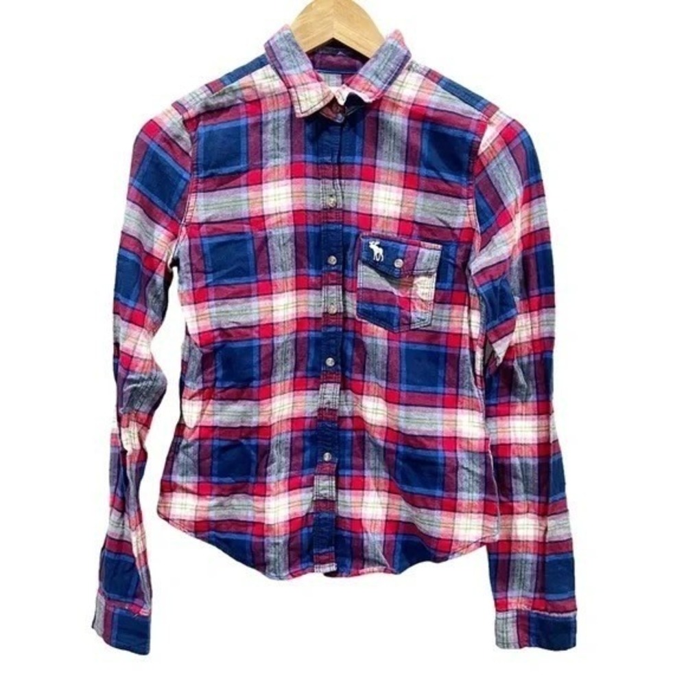 Abercrombie‎ & Fitch Plaid Flannel Shirt Womens XS Red Blue Cotton